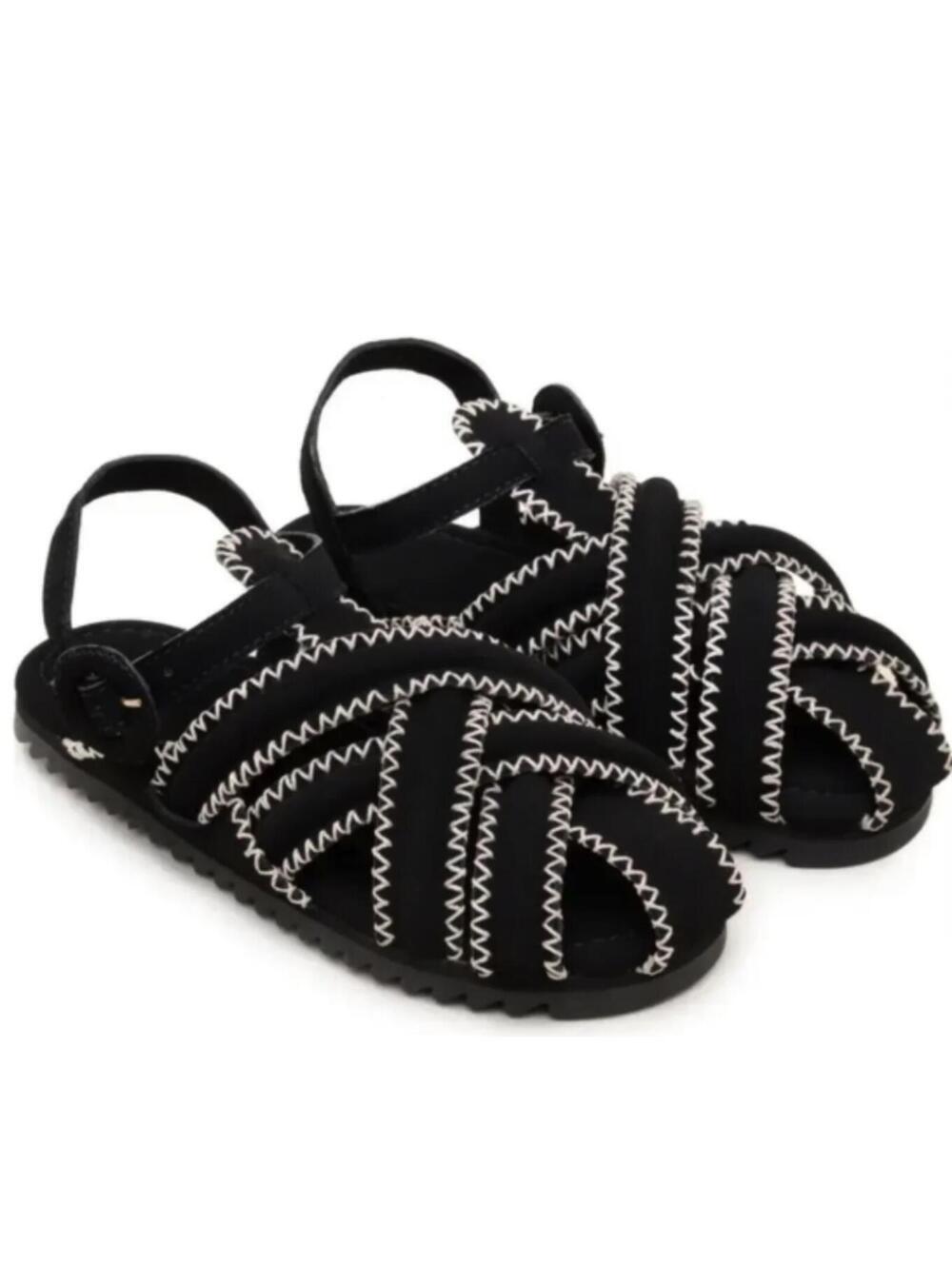 Farm Rio Black ZigZag Sandal Shoes in Black and Cream - Women's Size 8 NEW